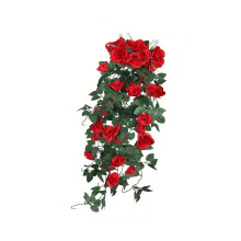 Faux Rose Wall Hanging With Flexible Stems For Doorway-Red