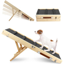 Wooden Dog Ramp, Portable Cat Ramp for Bed Sofa, 4 Height Adjustable to 48 cm with NonSlip Mat