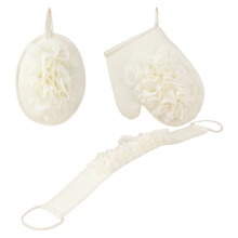Deep Cleansing Bath Scrubber Set 3pcs Rich Foaming Loofah-White