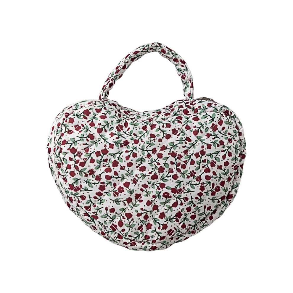 Florals Heart Makeup Bag For Ladies Quilted Fabric Travel-C
