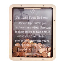 Pennies from Heaven spaarpot, gepersonaliseerde houten spaarpot met gegraveerde tekst in acryl, gedenkspaarpot voor vrouwen, mannen en kinderen,