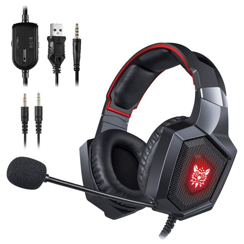 Cuffie da gioco cablate per PS4 e tablet, con funzione di riduzione del rumore e design confortevole per un utilizzo prolungato.