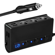 Adattatore per accendisigari da auto con display LED di tensione, splitter per accendisigari con doppio caricatore USB, tecnologia Smart IC,