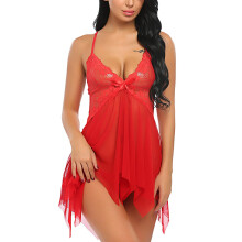 Incantevole lingerie rossa, elegante pizzo floreale e morbida rete, comoda camicia da notte per notti indimenticabili, matrimoni, luna di miele o