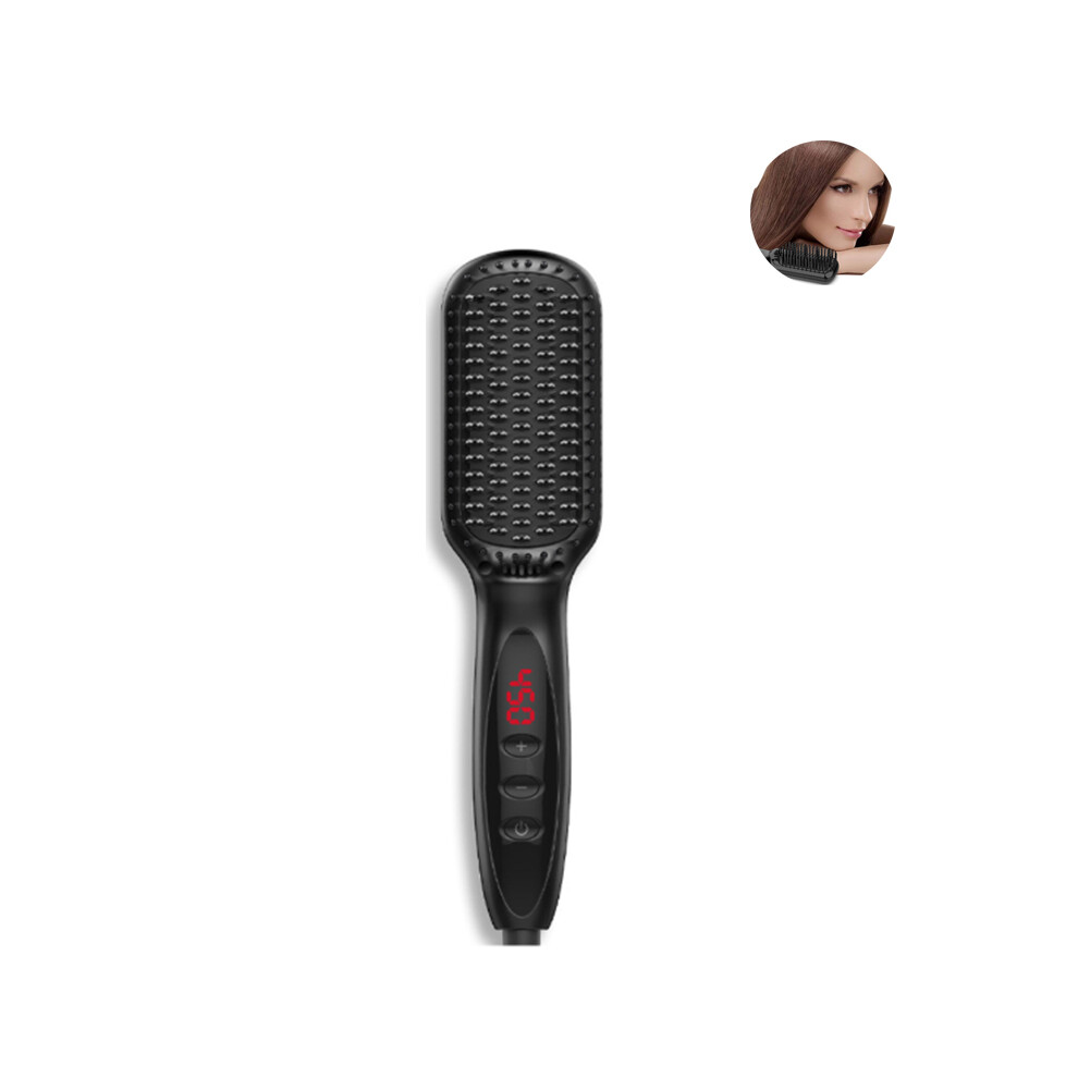 Negative Ion Design Heat Brush Straightener for Women, Ionic Straightening Brush Waterproof Curved Design Nano Chip Technology Flat Iron Comb, 1-2