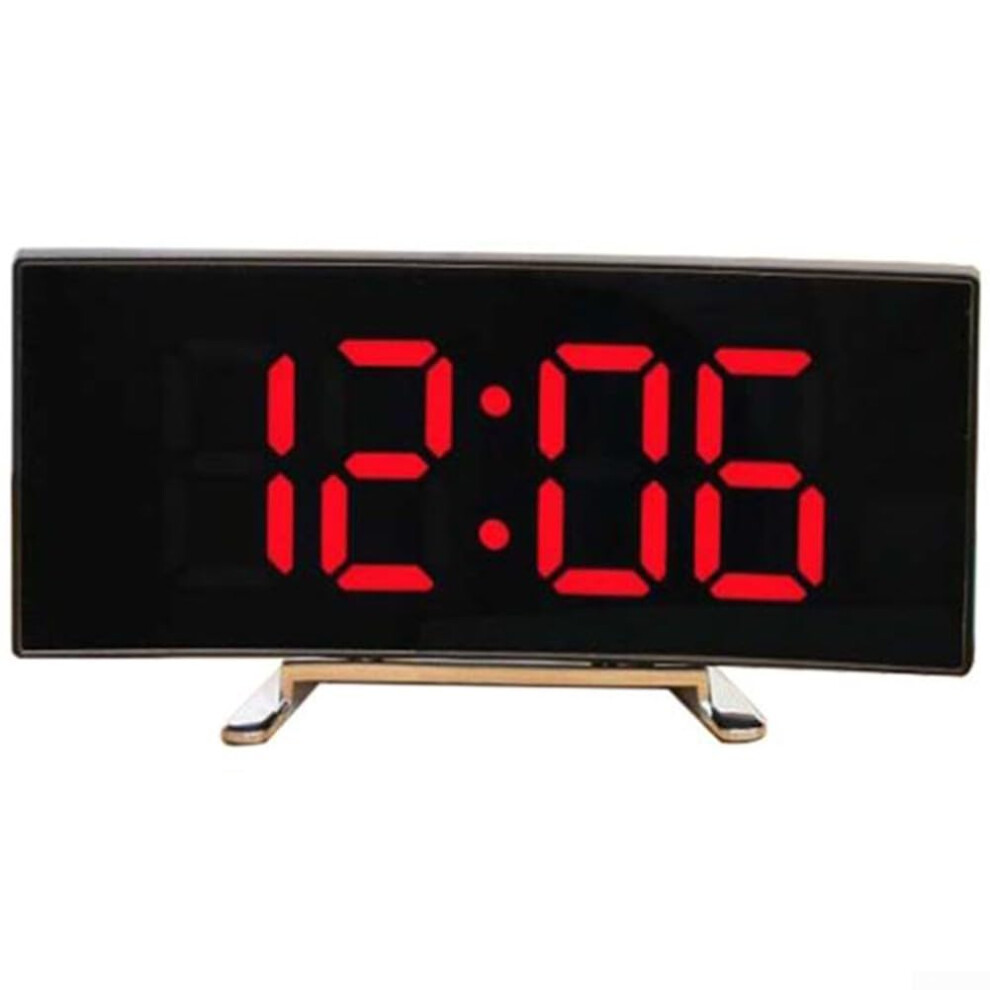 Digital Alarm Clock LED Mirror Display, Multifunctional Desktop Clock With Adjustable Brightness, Modern Bedside Lamp Red
