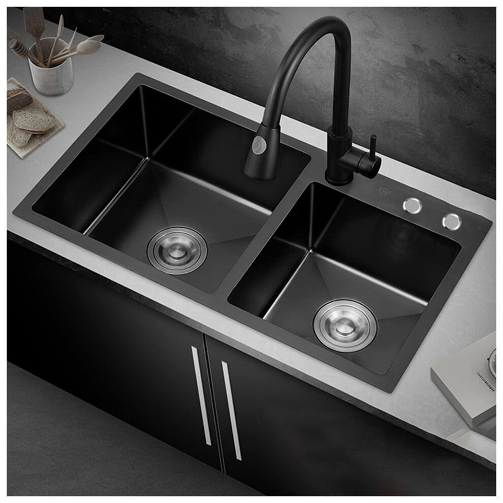 Black Nano Double Sink, 304 Stainless Steel Bar Sink, Square Rv Sink With Faucet 9365049936286
