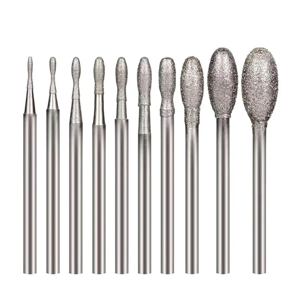 Diamond Burr 10 Pcs Set, 2.35Mm Shank, Eggshaped Diamond Grinding Rods For Jade Carving, Electric Grinding Head 9365049936392