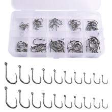 100PCS Fishing Hooks Set 10 Sizes (#3#12) Barbed Eyed Circle Hooks Carbon Steel for Freshwater & Saltwater Box