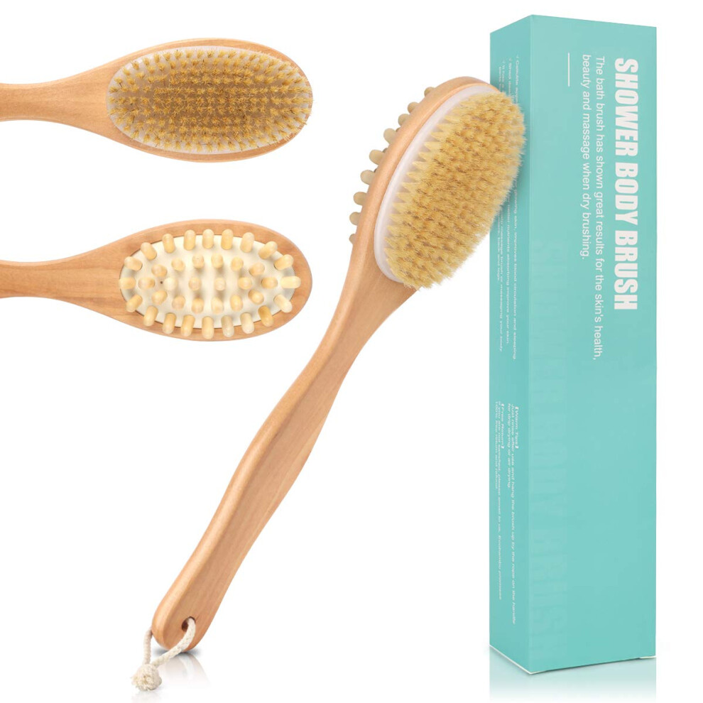 Transformative Touch for Healthy Skin, Detachable Bamboo Handle Natural Body Brush, Boar & Tampico Bristles for Enhanced Lymphatic Drainage &