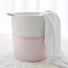 Cesto de corda de algodão trançado em cor neutra, 56 cm x 56 cm x 35 cm, organizador multiuso para decoração de casa, alças resistentes, design