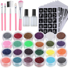 Glitzerndes temporäres Tattoo-Set, 24 Glitzerfarben für kreative Körperkunst, einfach anzuwendendes und wasserfestes Glitzer-Tattoo-Set für