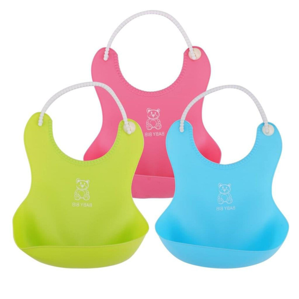 Waterproof Silicone Baby Bib, Food-Grade Bpa-Free, Lightweight Comfortable Easy Wipe Clean Bib With Deep Wide Open Pocket For Crumbs, Adjustable