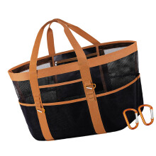 SandResistant Hollowed Mesh Beach Tote Clips And Pouches Toy Organiser For Water Sports Carabiner Clip Black Brown