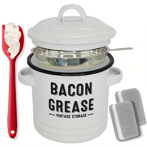 Enamel Bacons Grease Keeper Built In-White Filter scraper spong