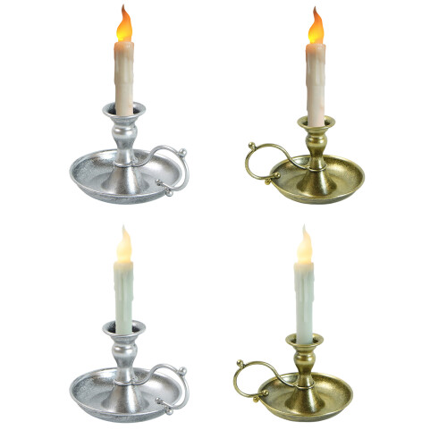 Antike Spitzkerzenhalter aus Metall mit Griff und-warmes Silber 2