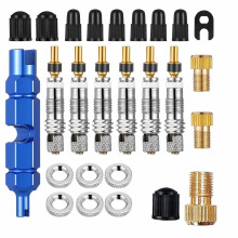 Pack of 24 French Presta Valves with Caps, Adapter, Key for Bikes
