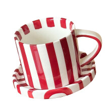 Ensemble de tasses et soucoupes en céramique décorées de-Rouge