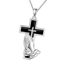 Stainless Steel Cremation Pendant Openable Hand Crossed-silver