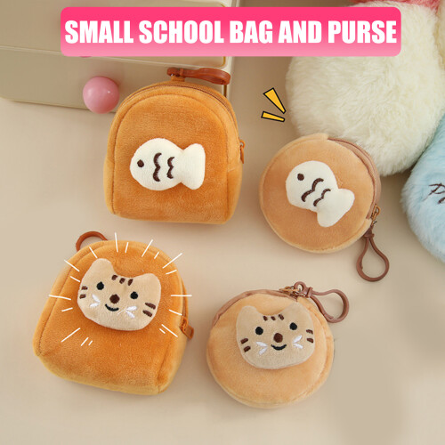 Draagbare miniatuur pluche organizer munthouder-schooltas vis 2