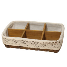 Decorative Utility Basket, Handcrafted Wicker Storage Basket For Sundries Neatening, Multi-Functional Wooden Organizers In Khaki (1)
