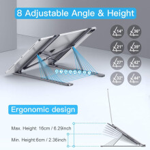 Verstelbare laptopstandaard, ergonomische, opvouwbare en draagbare standaard met 8 standen, geschikt voor laptops en tablets tot 17 inch, frame van