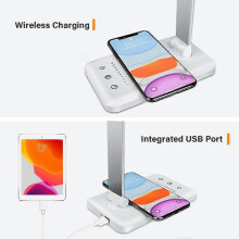 (As show, One size) LED Wireless Desk Lamp USB Charging 5 Lighting Modes Stepless Dimming Angle Adjustable Eye Caring Lamp for Work Home Office