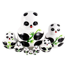 Classic Matryoshka Stacking Panda Dolls Set Handmade Russian Nesting Dolls Children's Handmade Coordination Pedagogy Traditional Russian Souvenir