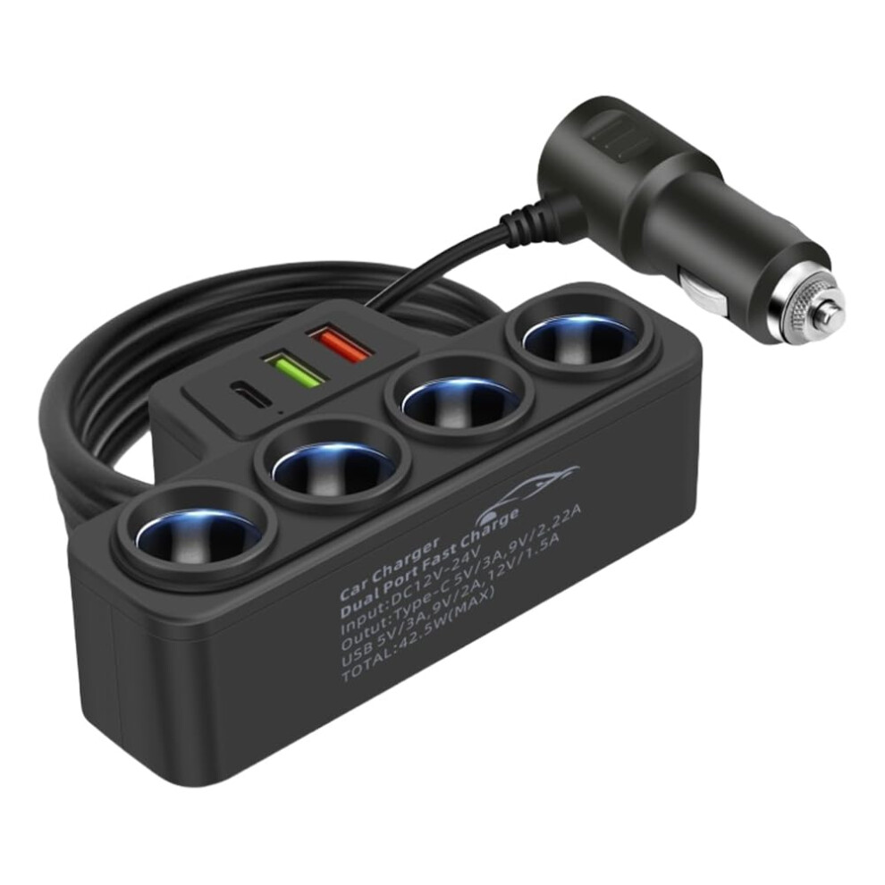 12V/24V 120W 4 Socket Car Cigarette Lighter Adapter Qc3.0+Pd 3.1A Usb Car Phone Charger For All Car Devices 9365049943215