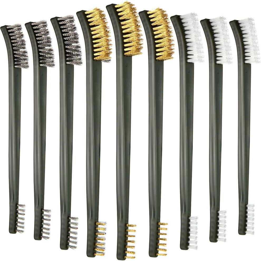 Innovative Wire Brush Set For Rust Scrubbing, Dirt & Paint Removal, 9 Pieces Of Brass, Stainless Steel & Nylon Bristles, Curved Handle Grip For Comfor 9148971836004