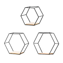 Gold Metal Frame Shelves, Wooden Floating Hexagon Shelves With Modern Chic Style Decorative Shelves For Any Room, Set Of 3 Size