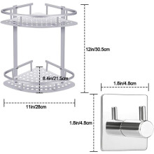 Douche-organizer voor wandmontage, opbergmand van ruimtevaartaluminium met zelfklevende achterkant voor grote capaciteit, roestbestendige hoekhouder
