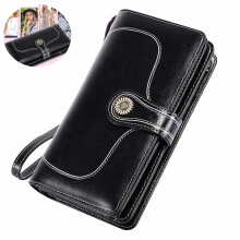 Bifold Wallet For Women, Spacious & Organized Wallet With Detachable Wrist Strap, Large Capacity Cowhide Leather Wallet With RFID Blocking For Travel