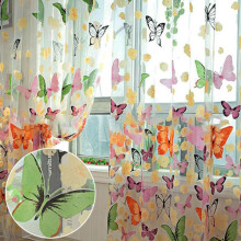 Digital Print Sheer Curtains, Polyester Material Rod Pocket Construction for Coffee House Living Room (1X2M)