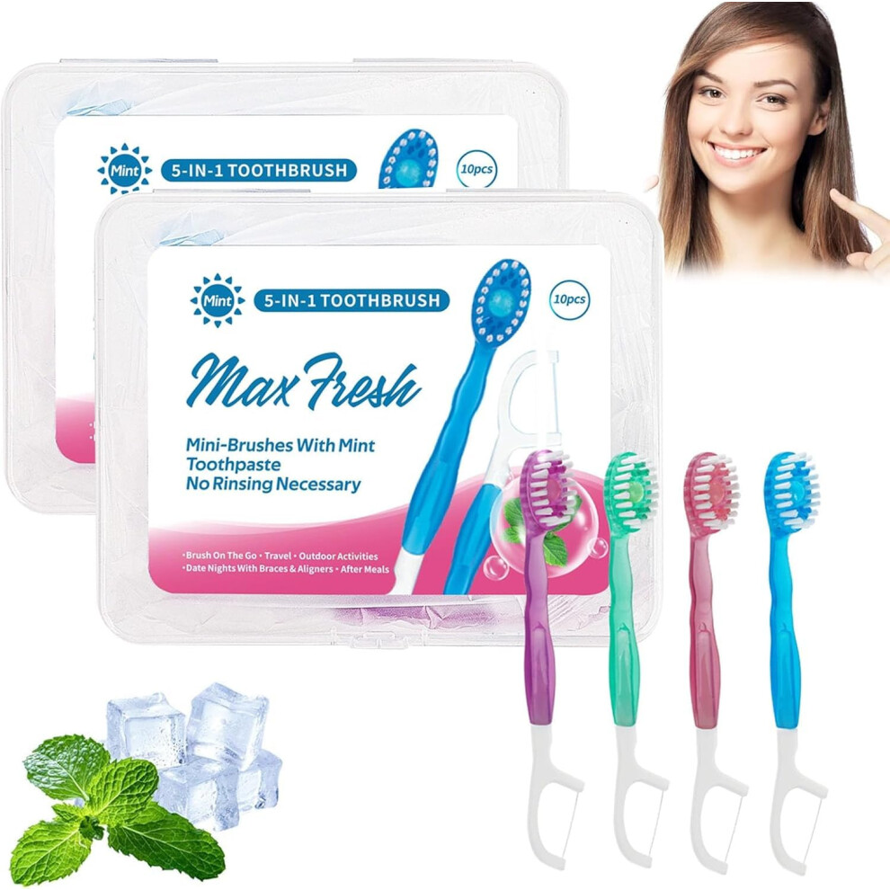 5 in 1 Toothbrush  Floss, Disposable Mini Travel Toothbrushes with Floss, Pick, Tongue Scraper