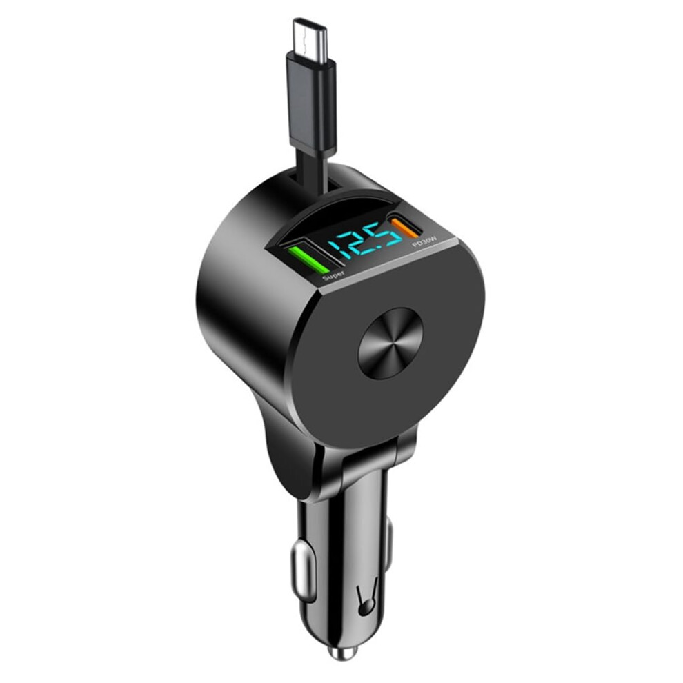 Digital Display Retractable Cable Car Charger Pd30w Fast Charging 3In1 Usbc Usba 9426802326062