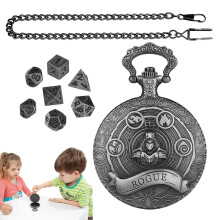 Pocket Watch Case Dice Set, Vintage Relief with Chain, Polyhedral Dice for Board Games, Unique Gift