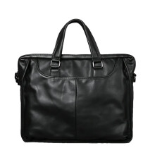 Leather Horizontal Laptop Bag for Men Cowhide Business Simple Shoulder Bag Briefcase Black