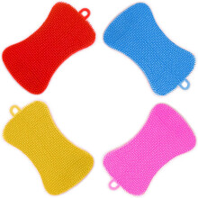 Bright Silicone Sponge Dish Washing, Multiple Uses Food Grade Non Stick Silicone Dishwashing Scrubber for Utensils, Pots, Pans, Fruits, Vegetables (4P