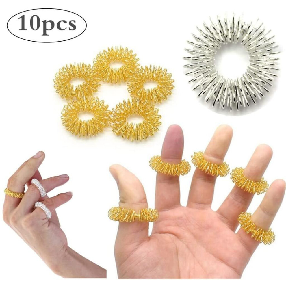 Golden Stress Relief Toys: Acupressure Wrist Bracelet, Massage Therapy Kit With Sensory Joints Massagers, Adjustable To Fit Most People (Golden)