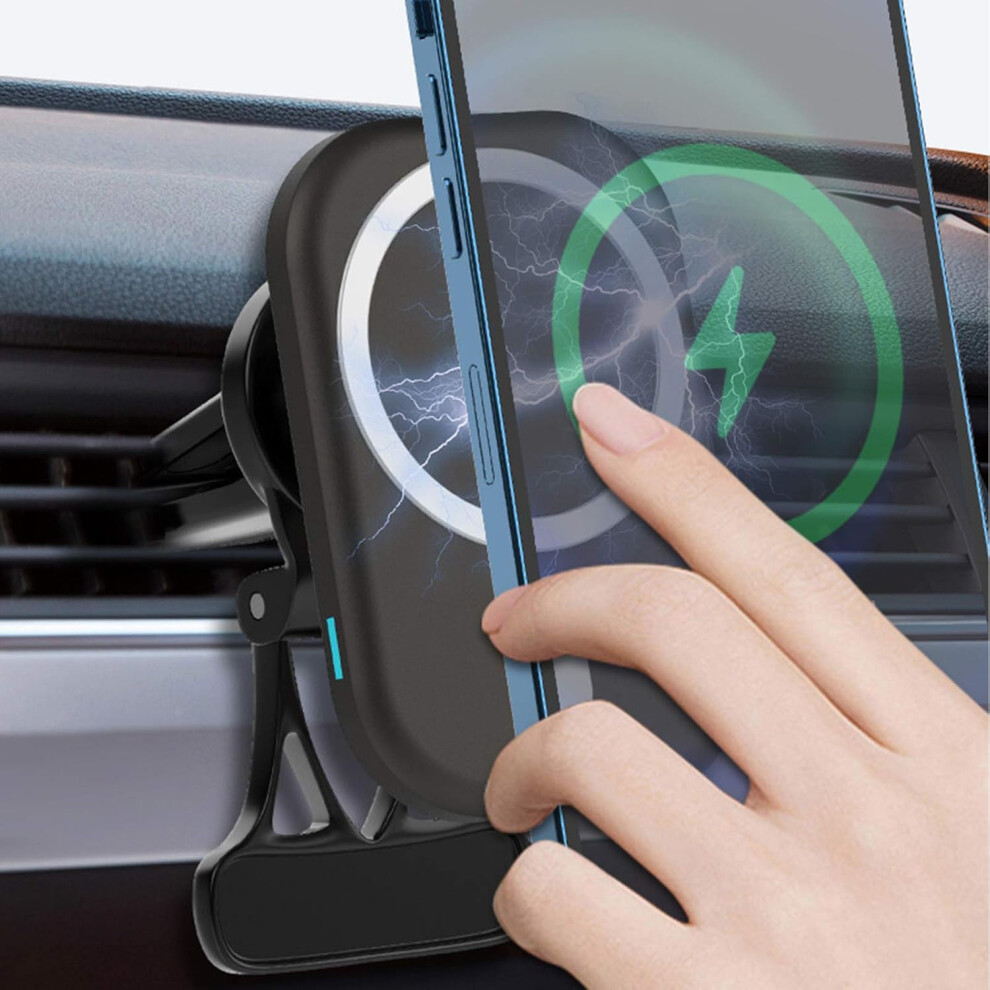 Ultra Fast Car Charger Mount For Magnetic Wireless Car Charger, 360 Rotation Secure Magnetic Lock Dash And Air Vent Installation Compatible With 9128293380324