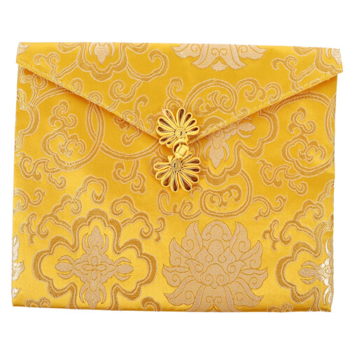 Bible bag, small pouch, embroidered silk, prayer, religious scripture, fabric, yellow