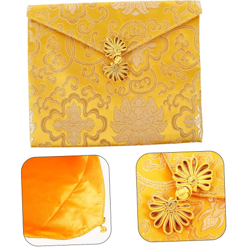 Bible bag, small pouch, embroidered silk, prayer, religious scripture, fabric, yellow 2