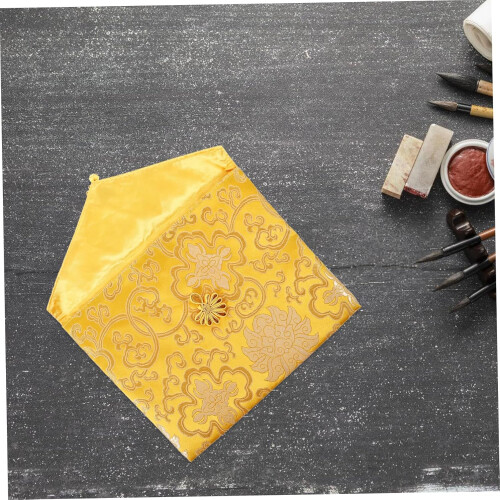 Bible bag, small pouch, embroidered silk, prayer, religious scripture, fabric, yellow 1