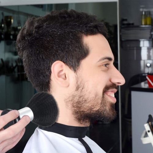 Ασημένια λαβή αλουμινίου, βούρτσα ξεσκονίσματος λαιμού για κουρεία κομμωτηρίων, 1