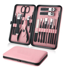 Kit professionale per manicure e pedicure, 18 strumenti in acciaio inossidabile in un'elegante custodia rosa, compatto per viaggi o per la cura