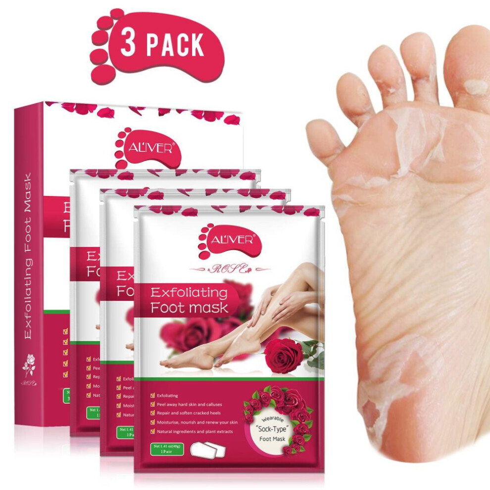 Lavender Wearable Sock Type Foot Peel Mask, Natural Exfoliator For Dead Skin Removal, Callus Repair And Rough Heels, Exfoliating, Safe Pain-Free, 3