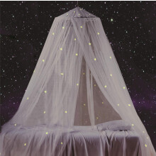Baldacchino da letto "Principessa Celeste", cupola 250 cm x 60 cm, 76 stelle luminose, tessuto in poliestere ecologico e filo d'acciaio, altezza