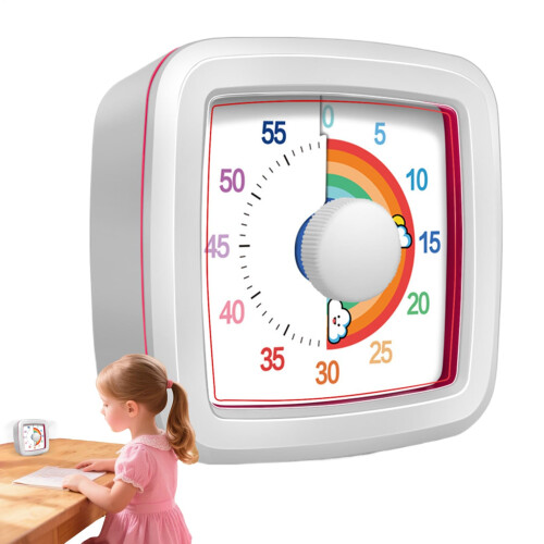 Visual Timer  60 Minute Countdown for Kids, Silent Time Manager for Classroom Office Home Exam Preparation Learning White