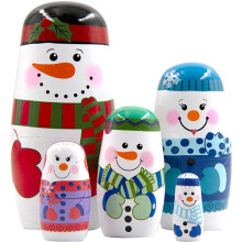 Russian Christmas Nesting Dolls, Handmade Wooden Snowman Dolls, Stackable, for Christmas, Birthday, Home Decoration